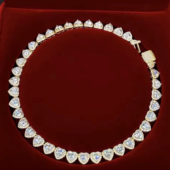Natural White and Fancy Yellow Diamond Tennis Necklace, 18K  Gold Heart Tennis Necklace with Clear Stones - Women Jewelry 16inch